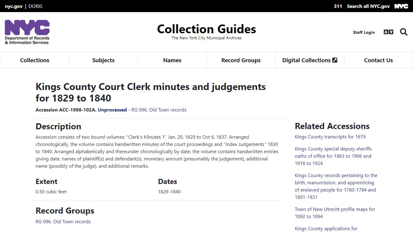Kings County Court Clerk minutes and judgements for 1829 to 1840